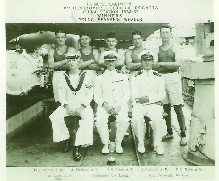 An evocative photograph of Dick (back row, second from left) on HMS Dainty