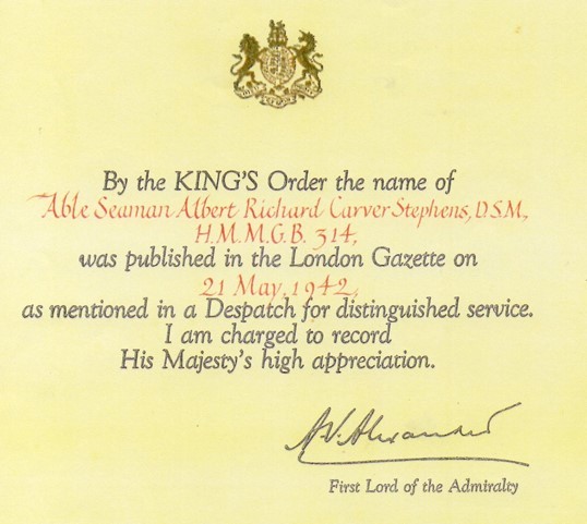 Dick’s Mention in Despatches’ Certificate