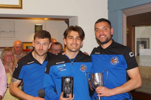 AWARDS: Bailey Fuller (middle) scooped up three awards for Worcester City in the end of season awards on Monday evening, including; Players' Player of the Year, Top Goalscorer and Young Player of the Year, whilst Aaron Roberts (right) was named