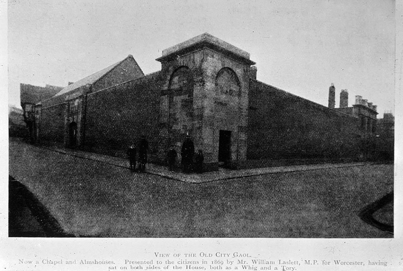 Worcester’s old City Jail in Friar Street on the corner with Union Street. Later converted into Laslett’s Almshouses. It was one of the last prisons in England to have a treadmill