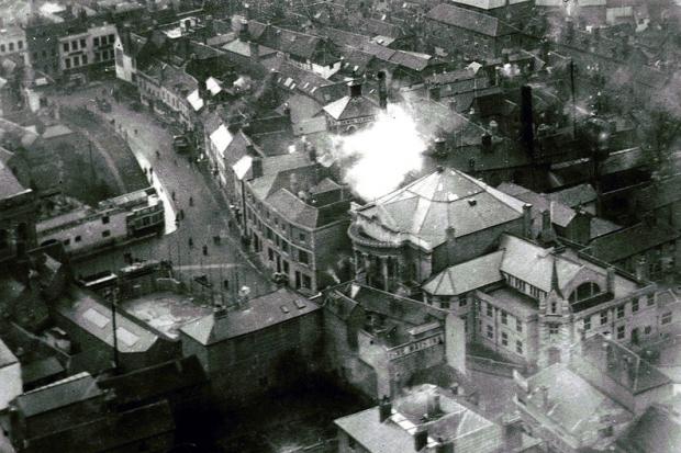 Aerial view of Angel Street Congregational Church (aka Tramps). The land behind and to the right is where the original Angel Street Church stood. Image courtesy CFOW