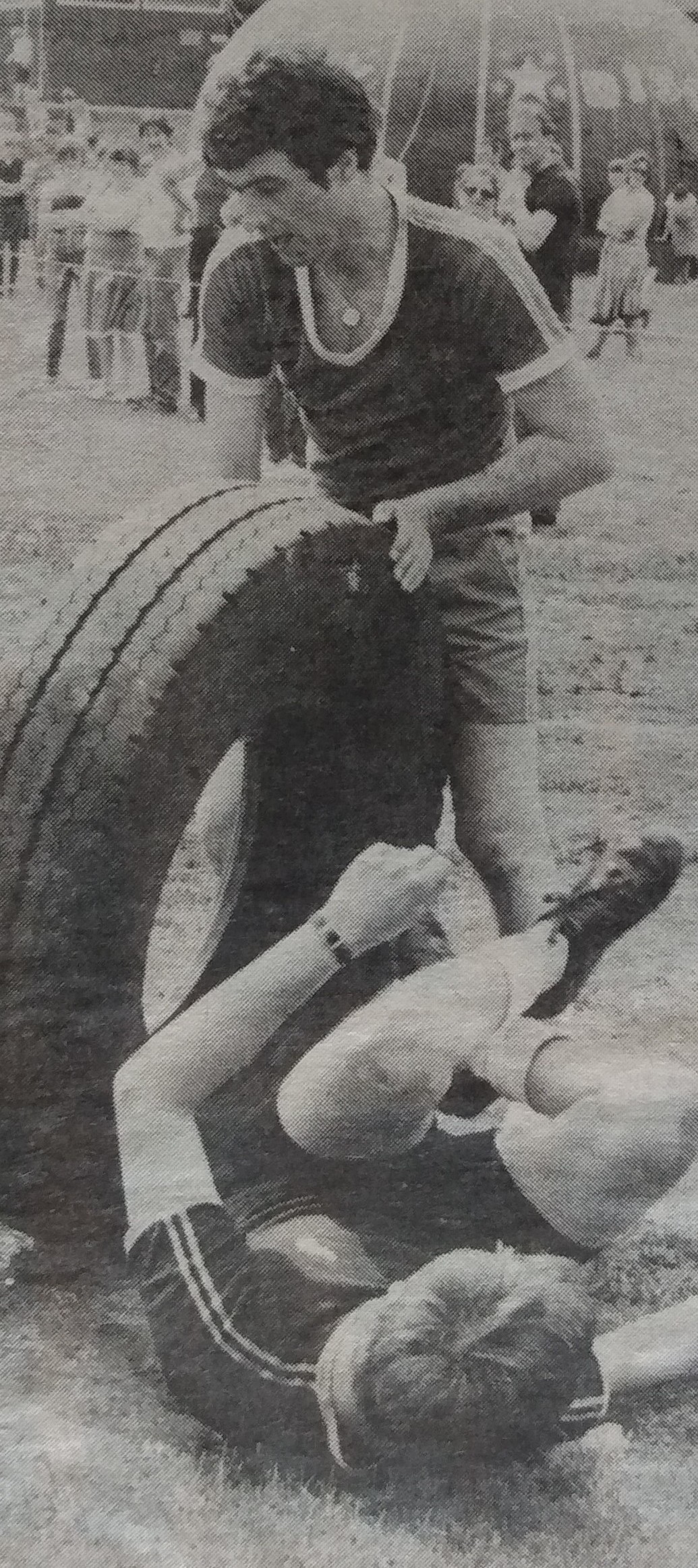 All tyred out on the obstacle course at the City Show in June 1984