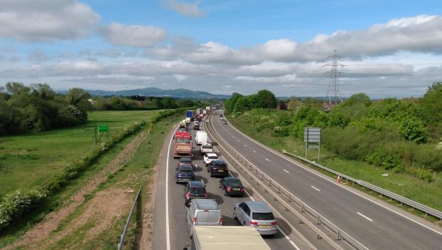 Worcester News: ong queues of traffic building on the A4440 this morning