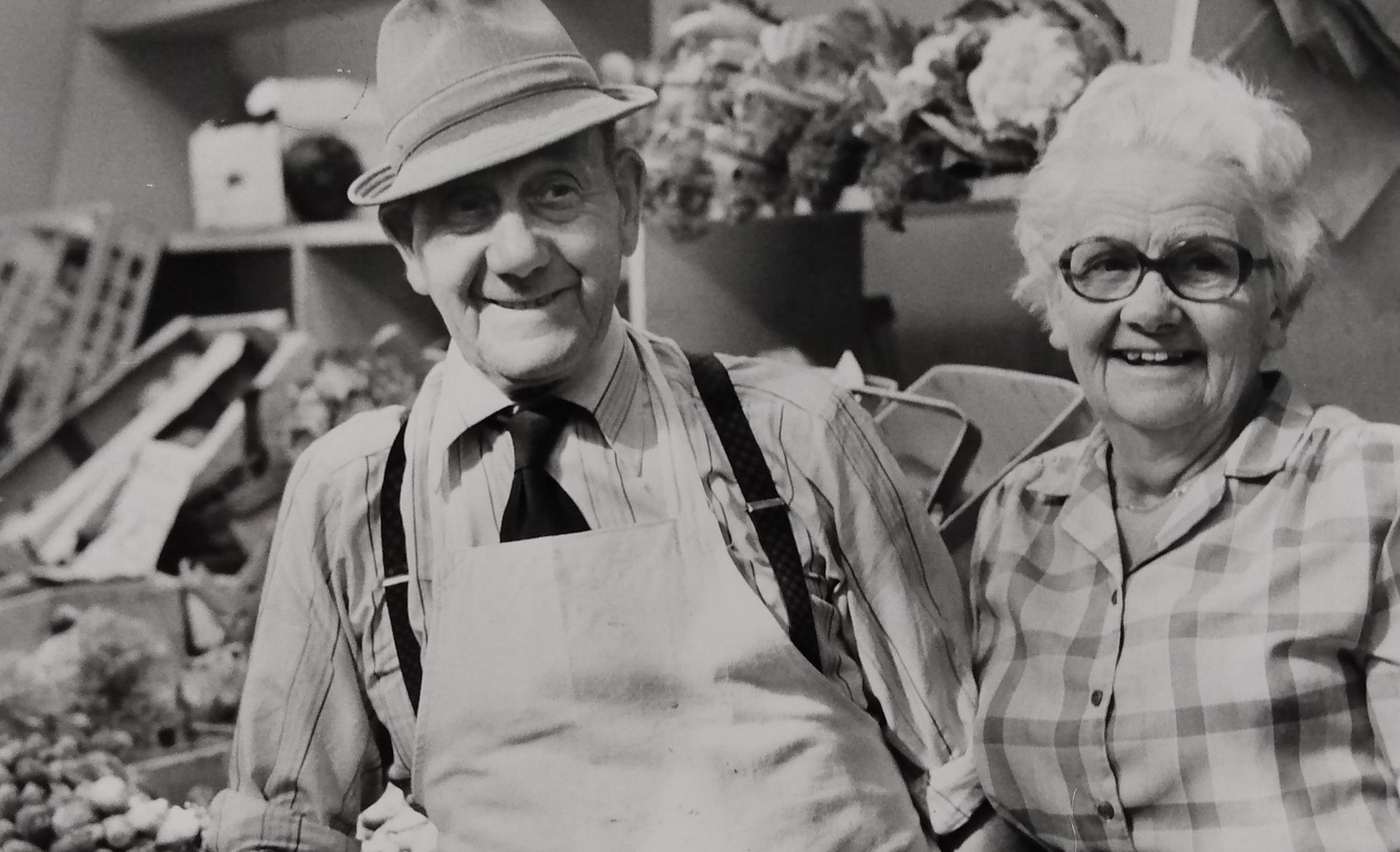 Pery Cull and his wife Hilda shortly before he shut his fruit and veg stall in the Market Hall in 1982, almost 50 years after he began trading there