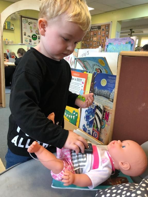 Worcester News: Harry Grantham at Fairfield Day Nursery playing with a Bright Ears UK doll Worcester News: Harry Grantham at Fairfield Day Nursery playing with a Bright Ears UK doll