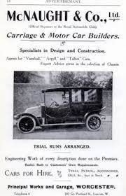 Advertisement in 1912 Worcester Trade Directory. Possibly a French Talbot Chassis with McNaughts body