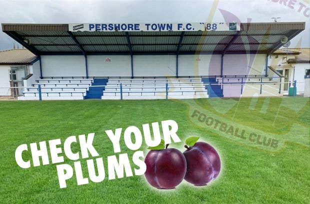 Worcester News: Check Your Plums is the message of Pershore Town Football Club
