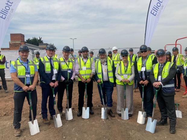 Worcester News: READY: The team from Elliott Group welcome dignitaries including the Mayor of Worcester, Cllr Adrian Gregson, to the Sherriff's Gate site in Worcester 
