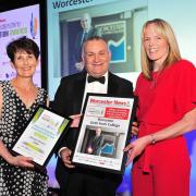 Gary Woodman presents Julie Ferman and Ruth Scotson from Worcester Sixth Form College with their award at  the Worcester News Worcestershire Education Awards 2019, held at the University of Worcester Arena. Pic Jonathan Barry 20.6.19.