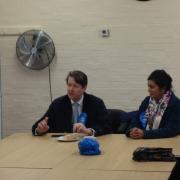 VISIT: Robin Walker, Conservative parliamentary candidate for Worcester (left) with Nus Ghani, taxi minister in Worcester on Thursday (November 14)