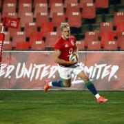 Duhan van der Merwe of The British and Irish Lions scores their side's second try during the Castle Lager Lions Series match at the Emirates Airline Park in Johannesburg, South Africa. Picture date: Wednesday July 7, 2021..