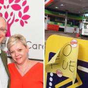 Philip and Deborah Ashwell, owners of Ashwell Home Care Services and no petrol at the Essar Petrol Station in Worcester