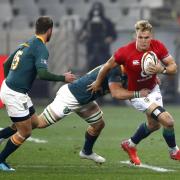 British and Irish Lions' Duhan van der Merwe (right) in action during the Castle Lager Lions Series, Third Test match at the Cape Town Stadium, Cape Town, South Africa. Picture date: Saturday August 8, 2021..