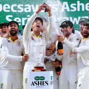 Australia players celebrate retaining the Ashes at the end of the fifth test match at The Kia Oval, London. Photo credit: Mike Egerton/PA Wire.