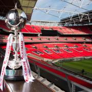 LONDON, ENGLAND - AUGUST 16:  The Buildbase FA Trophy is pictured during the Buildbase Partnership Launch at Wembley Stadium on August 16, 2016 in London, England. (The FA via Getty Images).