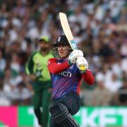 England's Jason Roy bats during the Twenty20 International match at the Old Trafford Cricket Ground, Manchester. Picture date: Tuesday July 20, 2021..