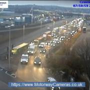 Traffic is building up on the M5 near Junction 1 following a vehicle fire