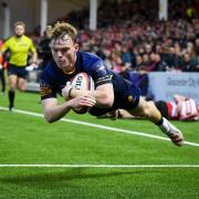 Star: Gareth Simpson of Worcester Warriors scores a try during his man-of-the-match performance at Kingsholm