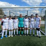 Alice Hopkins (number seven) and the England Women's B1 Blind team ahead of their first match, against Sweden on April 15