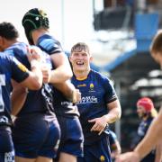 Ted Hill of Worcester Warriors celebrate the try from Melani Nanai - Mandatory by-line: Andy Watts/JMP - 18/09/2021 - RUGBY - Sixways Stadium - Worcester, England - Worcester Warriors v London Irish - Gallagher Premiership Rugby