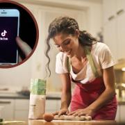 (Background) A woman cooking. (Canva)
(Circle) TikTok open on a phone. (PA)