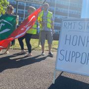 Strikers gathered outside Worcester Shrub Hill station on Tuesday as the industrial action began