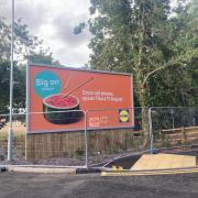 CONFUSING: The advertising board outside the new Lidl store refers to 'big on Droitwich' even though the store is in Worcester (although in Droitwich Road, Worcester).