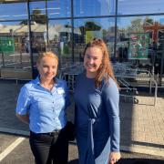 WELCOME: Store manager Basia Dimmock (left) and area manager Rebecca Adams were at the entrance to Lidl in Droitwich Road, Worcester to welcome new customers. Photo: James Connell