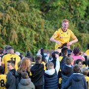 Alvechurch celebrate their 3-0 win over Worksop to reach first round proper.Pic: Ian Macvie