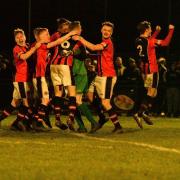 Celebrations: Droitwich Spa reach the WFA Senior Cup semi-finals after their penalty shootout success over holders Pershore Town.