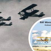 Three Tiger Moths in formation over Worcester, alongside Mike Mullins new book.