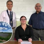 Councillors Chris Waller, and Trevor Geens, witness the signing of the Funding Agreement by Sharon Baxter, Clerk and Responsible Financial Officer