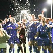News: Danny Janes reacts after Pershore Town clinched the Hellenic League Division One title.