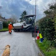 WORK: The work underway in Inkberrow but one villager feels the money would be better spent fixing potholes on the main A422 to Worcester