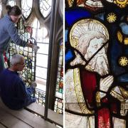 SKILLED: York Glaziers Trust return the medieval glass of the Creation Window to Great Malvern Priory. The glass is said to rival for quality that of York Minster