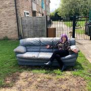 The sofa has  been left in Chedworth Drive in Warndon. Worcester, for seven weeks