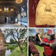 HERITAGE: Clockwise from top left: Great Hall of the Commandery, Cromwell's death mask, a re-enactor in the style of armour of the Battle of Evesham, and Harvington Hall which hid Catholic priests
