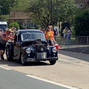 STALLED: The 1950 Austin broke down on Deansway during Worcester Carnival