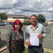 STOP: Cllr Jill Desayrah and Matt Brown want to stop the coffee shop drive thru at Elgar Retail Park in Worcester