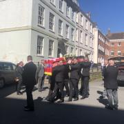 Pallbearer's carrying Andrew Roberts coffin into Worcester Cathedral.