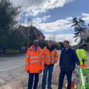 ROLL OUT:  Worcester MP Robin Walker meets the CityFibre team as they install full fibre broadband earlier this year