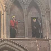 Firefighters carried out a library salvage drill at the cathedral