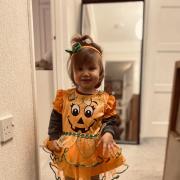 Polly Hossack, 18 months, was a Halloween pumpkin this year.