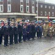Cadets line up outside the war memorial in Worcester
