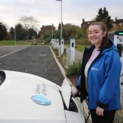Kelly Price, communications intern at the University of Worcester at the charging park