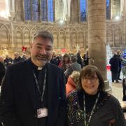 MAGICAL: Interim Dean Canon Stephen Edwards and Worcester Christmas Tree Festival organiser Rachel Shepherd in the Chapter House in Worcester Cathedral