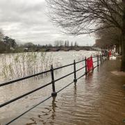 FLOODS: The river Severn in Worcester this morning where floodwaters have spilled onto South Quay