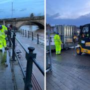 BARRIERS: Flood barriers have gone up at Bewdley