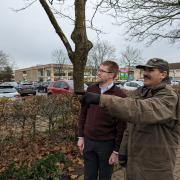 CONCERN: Tom Collins (left), who is hoping to become Worcester's Labour MP, speaks to resident Matt Brown over his concerns about a Starbucks at Elgar Retail Park in Blackpole in Worcester