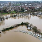 A view of Worcestershire Cricket Ground in Worcester, flooded by the River Severn, following heavy rainfall